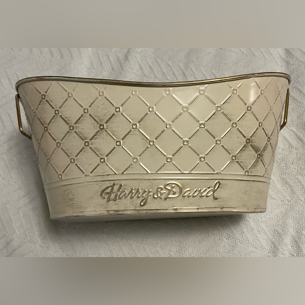 Harry & David Metal Storage Organizing  Container cream and gold.